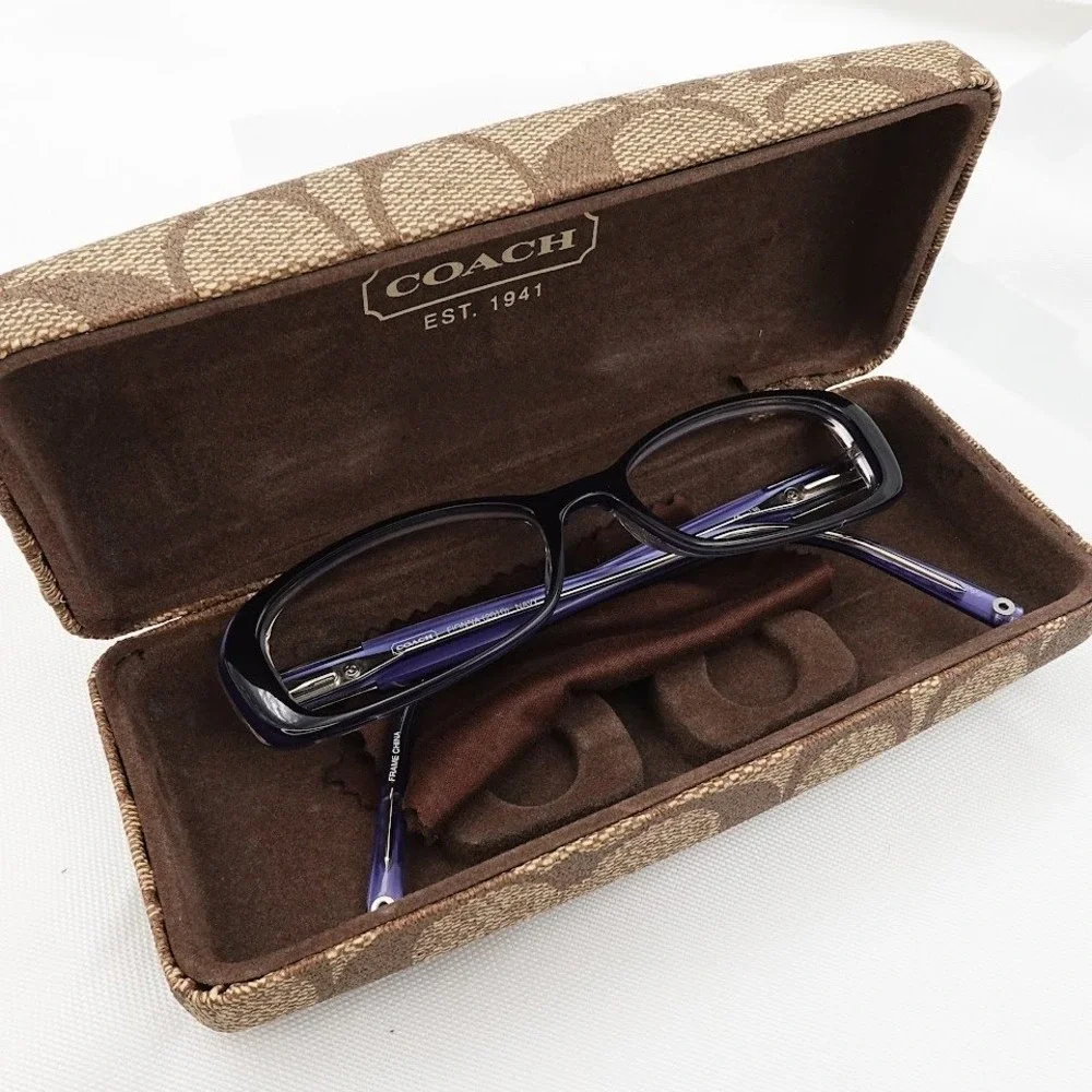 Coach Purple Rectangle Eyeglasses Frames Rhinestone Hard Case Cloth Fiona CE 135